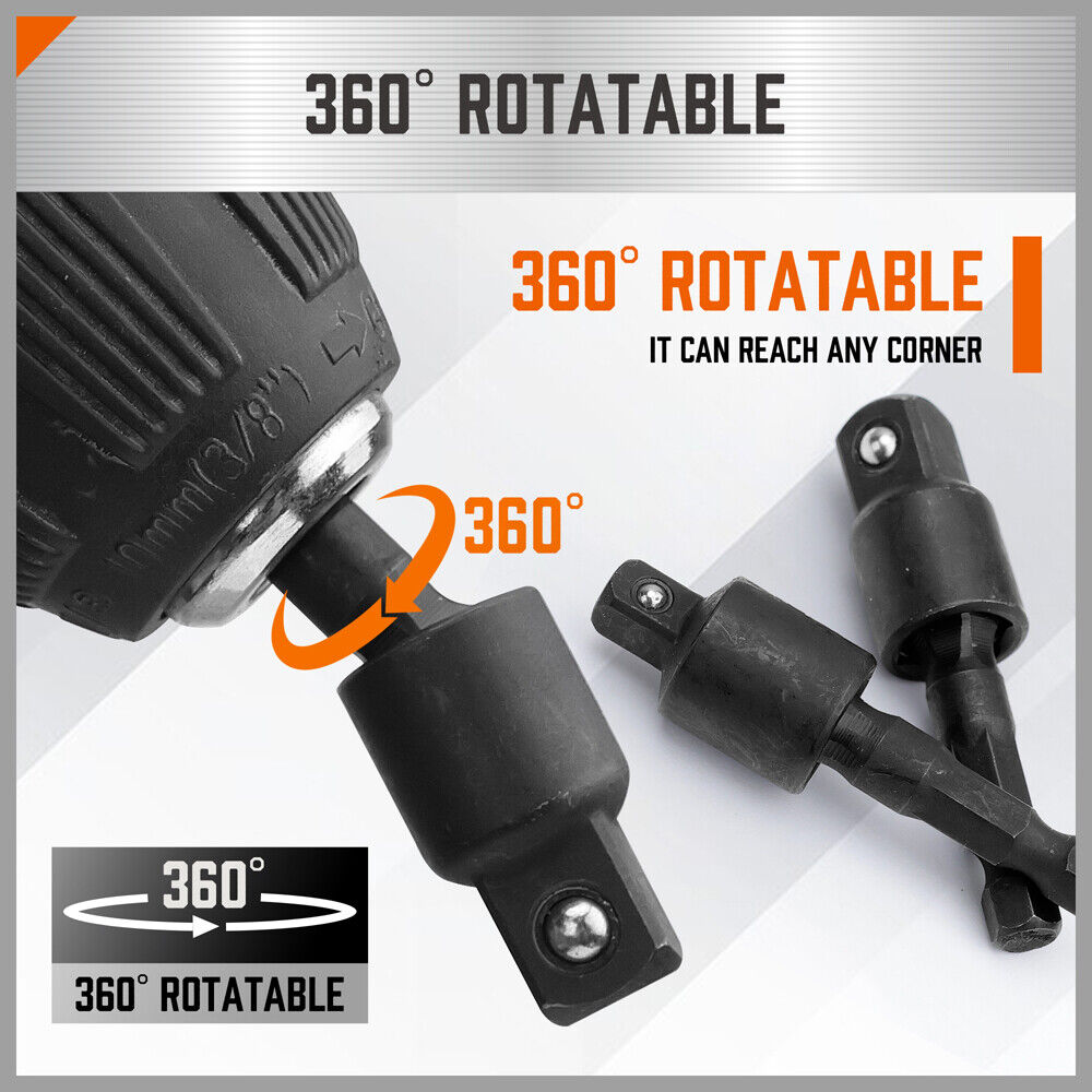 High-Quality 4-Piece Drill Socket Adapter Set with 360° Rotatable Extension for Efficient and Precise Drilling