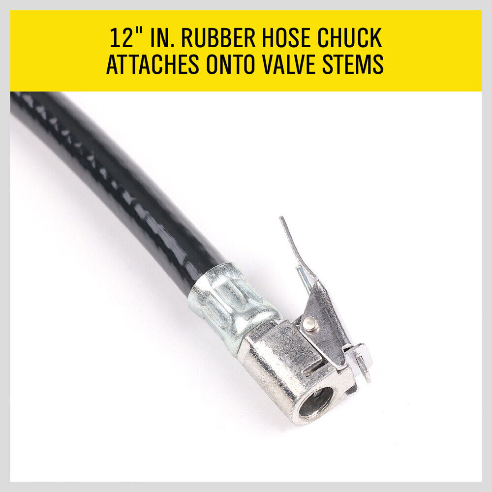 Air Tyre Inflator with Pressure Meter - Car and Truck Tire Pump with Hose Gauge, Max 220PSI, Zinc Alloy