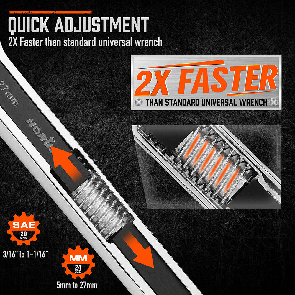 HORUSDY 2-Piece Universal Wrench Set, 8-inch and 10-inch, Adjustable for SAE and Metric Sizes, Full Steel with Mirror Polish Finish