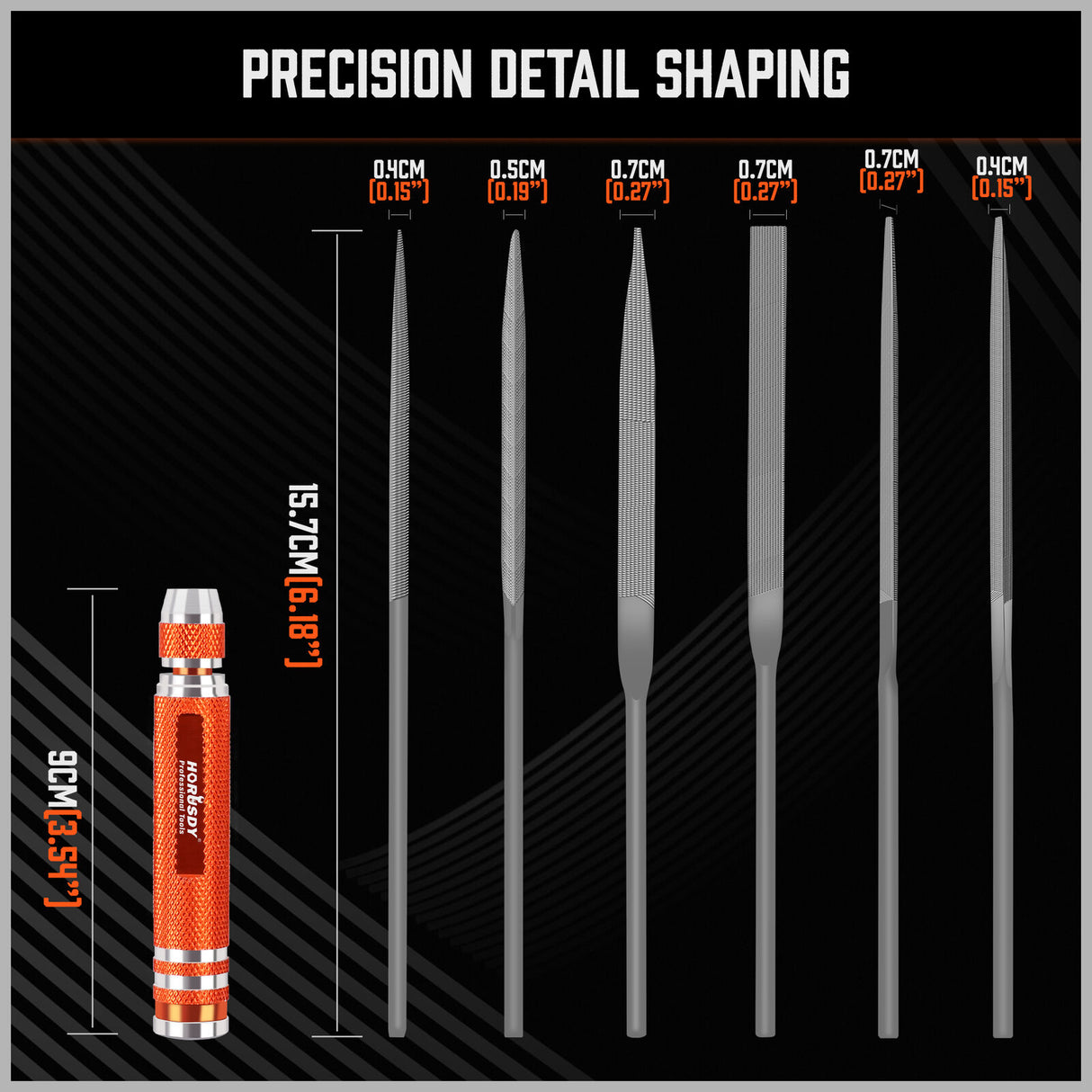 7Pc Mini Needle File Set with Interchangeable Handle - 157mm Long, Ideal for Wood and Metal Carving