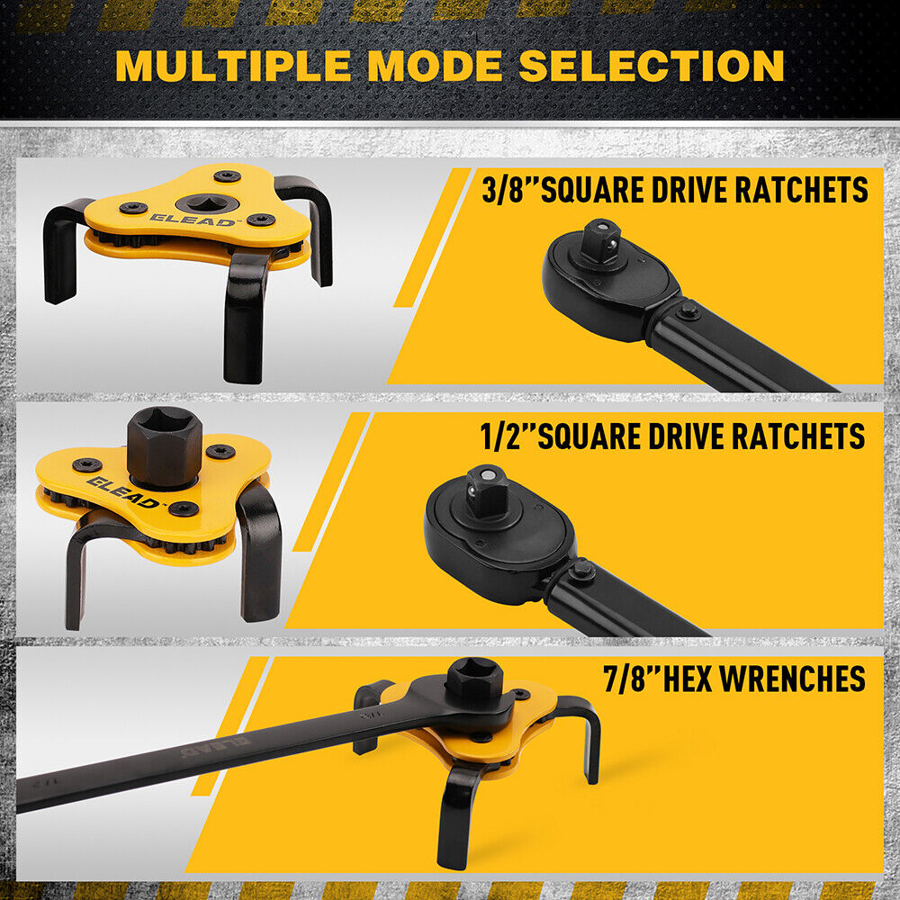 ELEAD Adjustable Oil Filter Wrench Set with 3-Jaw Design and Dual Drive Adapter