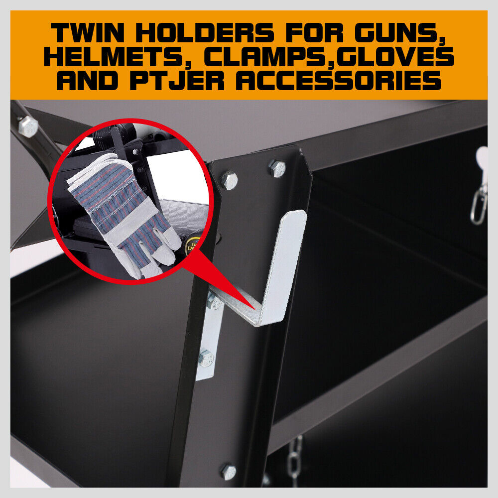 Sturdy 3-Tier Welding Trolley with Gas Tank Storage, Twin Tank Chains, and Solid Rubber Wheels