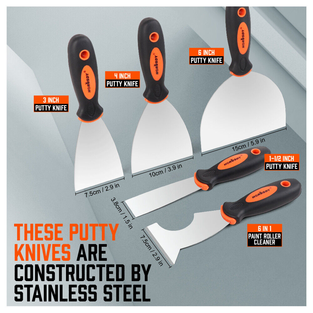 High-Quality 5-Piece Stainless Steel Putty Knife Set - Ergonomic Design for Wall Scraping, Paint Cleaning, and Joint Applications
