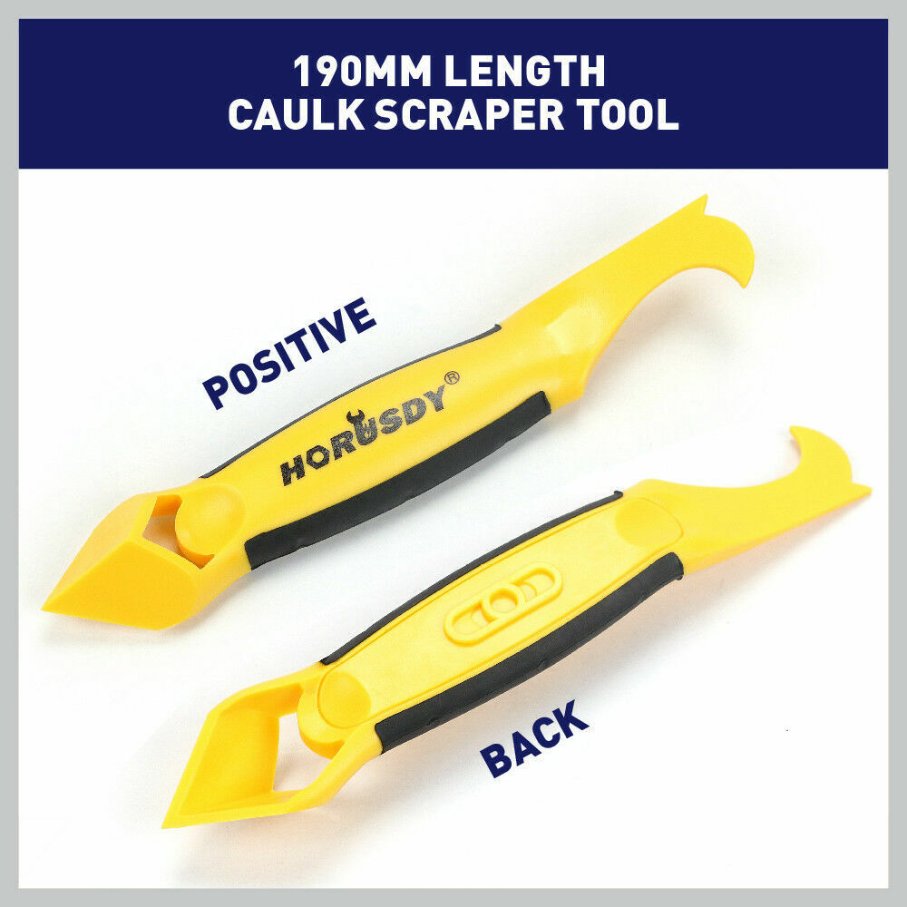 Comprehensive 3-piece scraper set for easy caulking and sealant removal, including a finishing tool, plastic scraper, and caulk nozzle with storage bag.