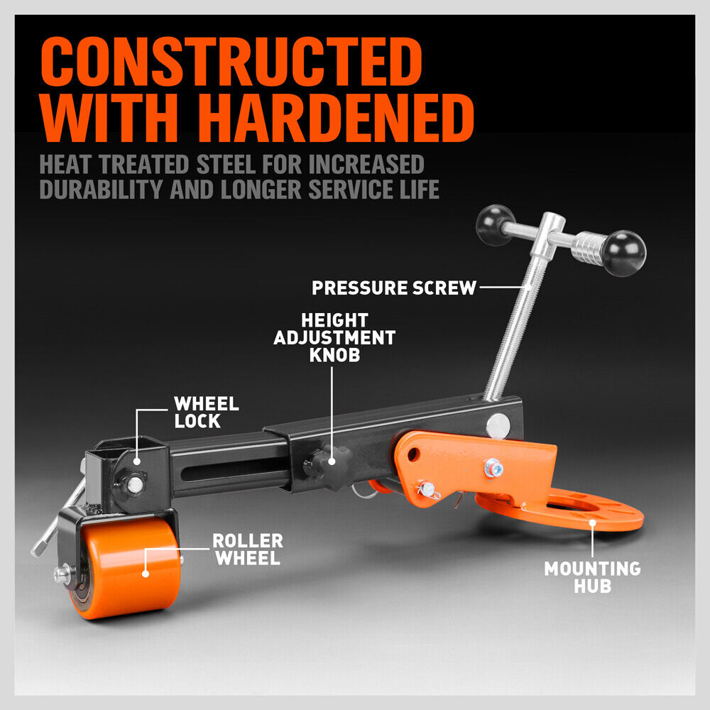 Professional Vehicle Fender Roller, a vital tool for auto repair, featuring an iron body for optimal hardness. Fully adjustable arm for gradual pull or push, versatile for a range of vehicle fender repairs. Includes 5 conical lug nut rings and a manual, with a minimum length of 300mm and a maximum of 578mm, weighing 6.8kg
