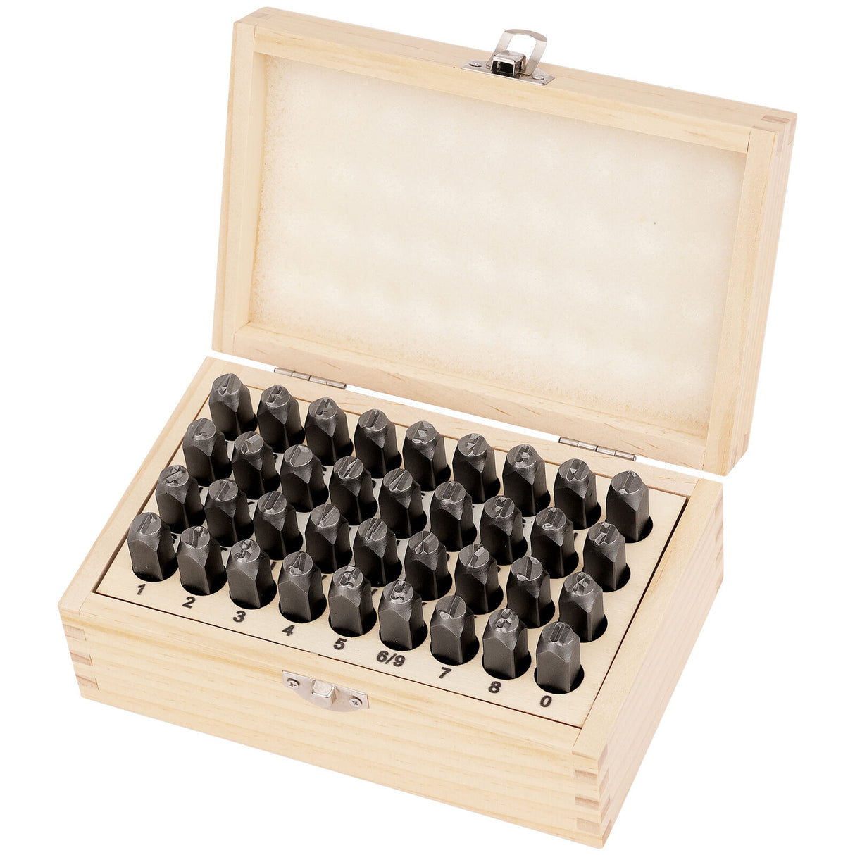 HORUSDY 36-Piece Carbon Steel Stamp Punch Set - 8mm Letters and Numbers with Wooden Storage Box