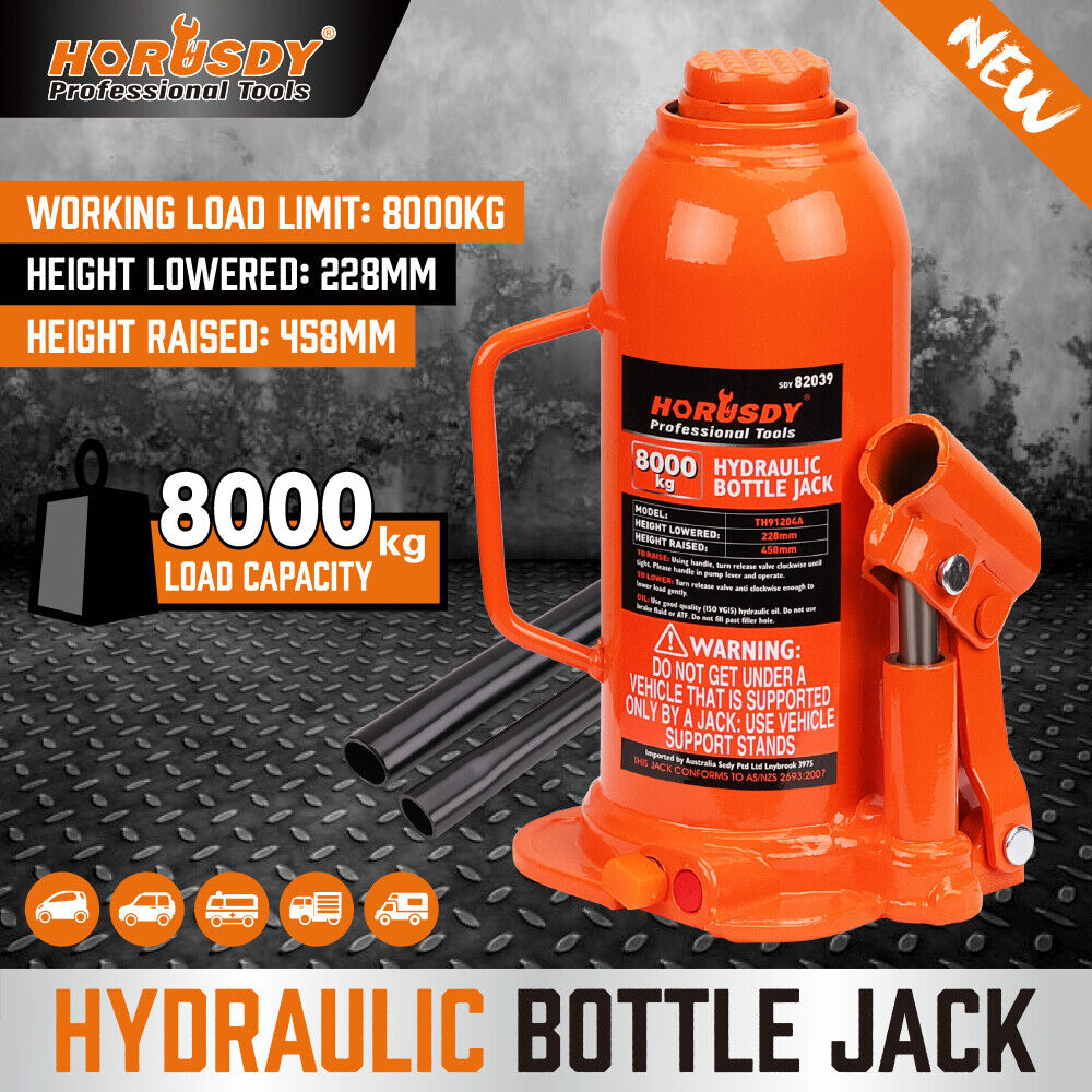 HORUSDY 8-Ton Hydraulic Bottle Jack, Steel Lifting Saddle, 228cm-458cm Height, AS/NZS 2693:2007 Compliant, for Secure Heavy-Duty Lifting