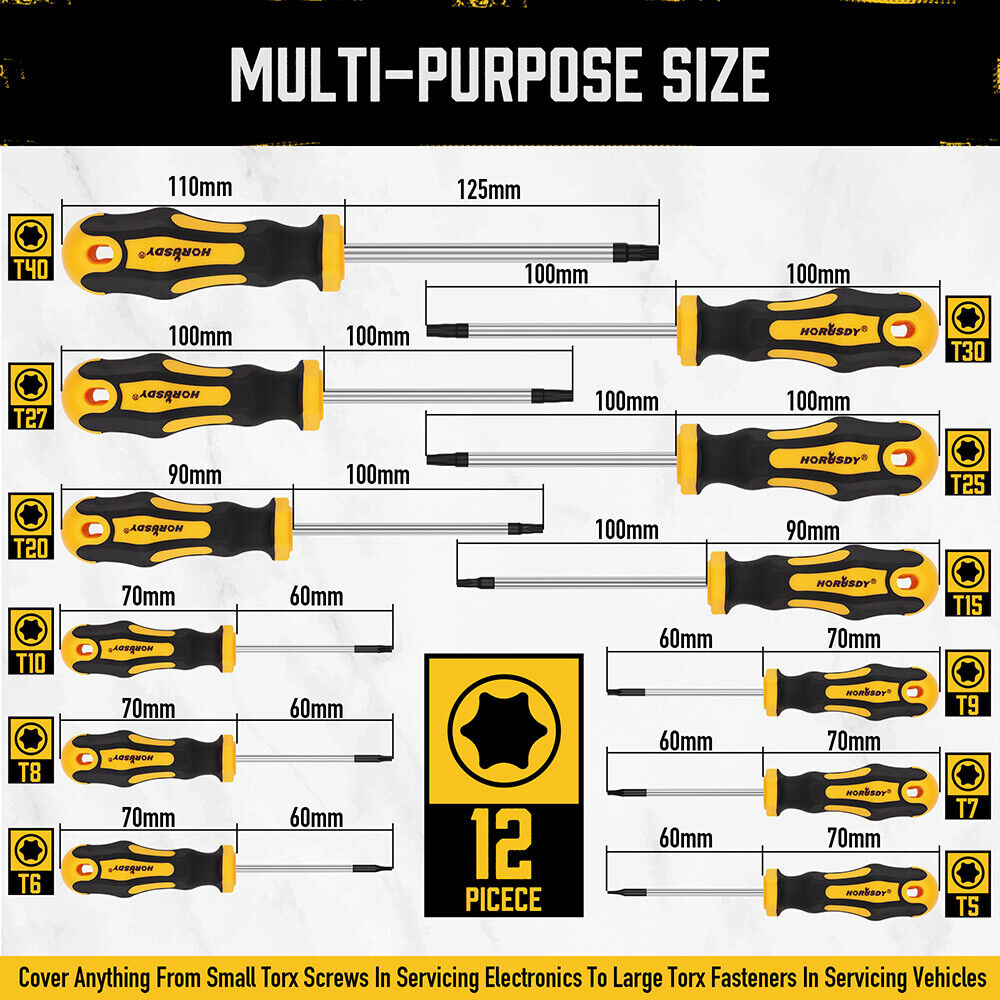 HORUSDY 13-Piece Magnetic Torx Screwdriver Set, T5-T40 Star Sizes, with Chromium Molybdenum Vanadium Steel and Magnetizer Demagnetizer Tool