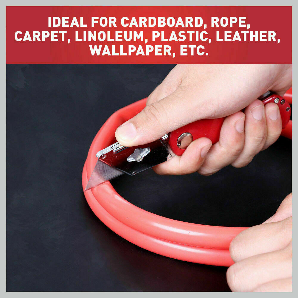 Two folding utility knives with aluminium handles and ten additional Stanley blades for crafts and DIY tasks.