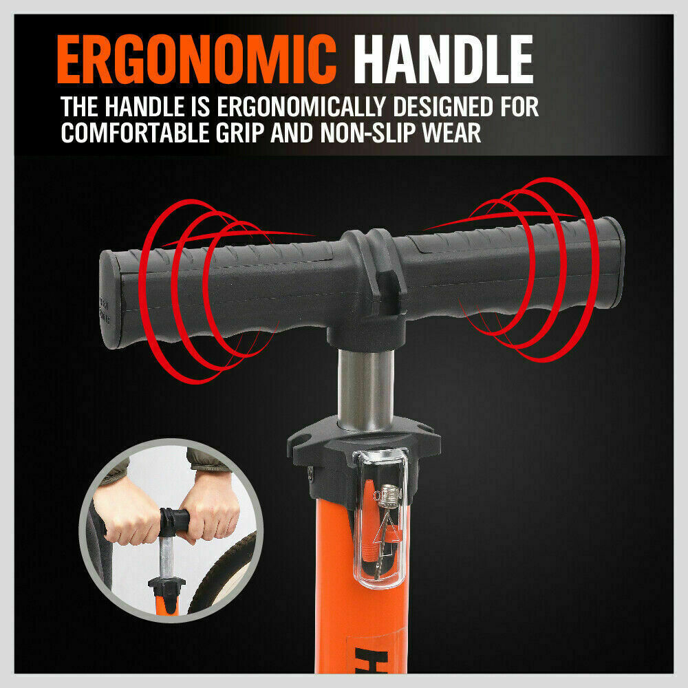 Durable High Pressure Bike Air Pump with Built-In Gauge - 160 PSI Capacity, Ergonomic Handle, Extra Long Hose, Includes Nozzles