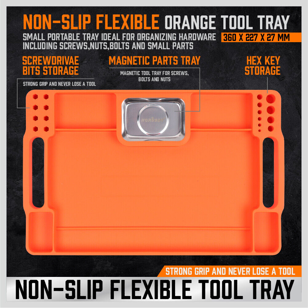 Medium Non-Slip Flexible Tool Tray with Magnetic Section for Small Parts