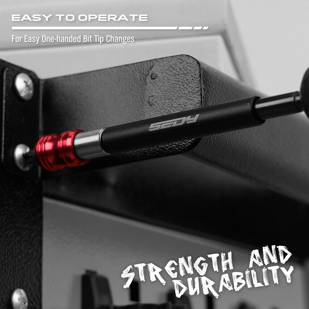 Two-piece SEDY magnetic drill bit extension set with a red quick-release collar, crafted for secure bit retention and rapid bit changes.