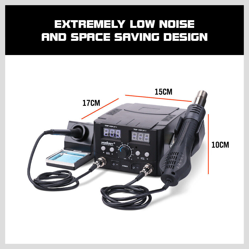 2-in-1 Soldering & Desoldering Station with Hot Air Gun - Ideal for Electronics Rework