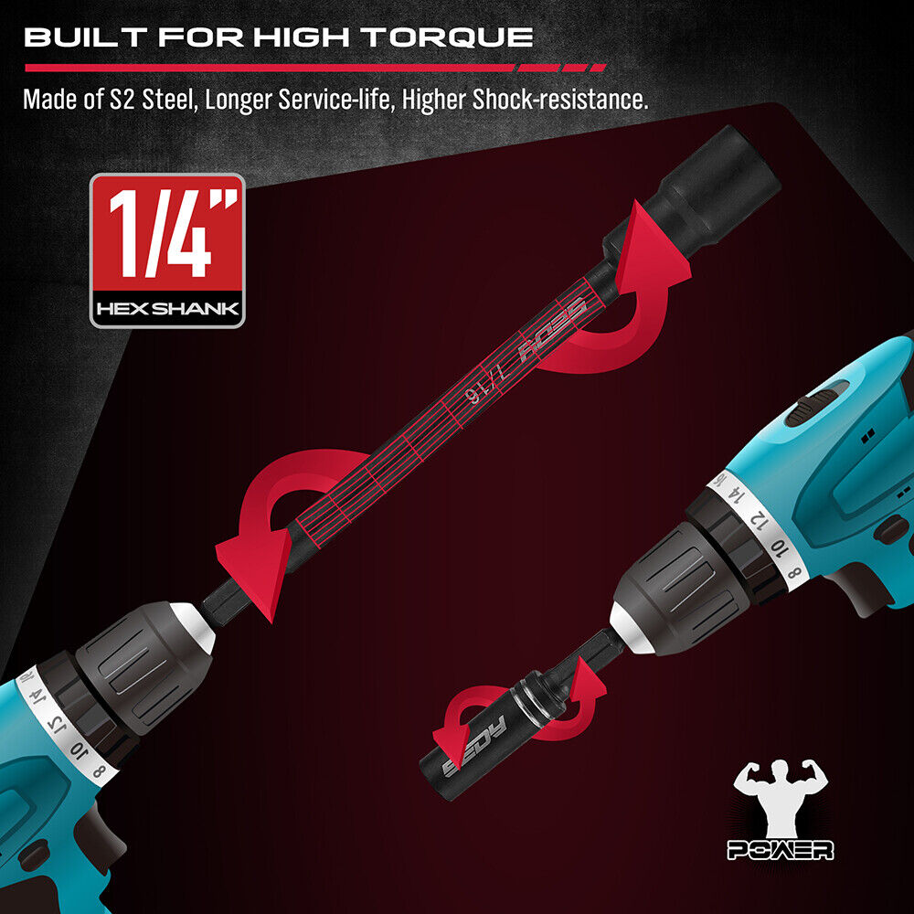 HORUSDY 31Pc Magnetic Nut Driver Set with Long Reach Hex Shank and Durable S2 Steel Construction for Efficient Drilling and Fastening