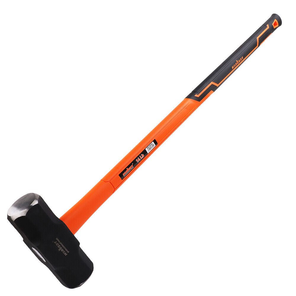 HORUSDY 14LB Steel Hammer, Double Octagonal Head, Impact-Resistant with Gripped Fiber Glass Rubber Handle for Stability