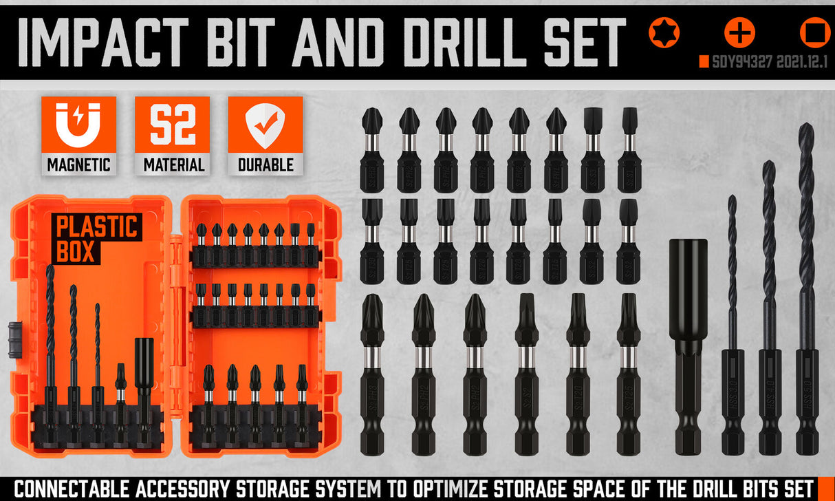 Comprehensive 26-Piece Impact Screwdriver Bit Set with Drill Bits and Magnetic Holder for Secure Fastening