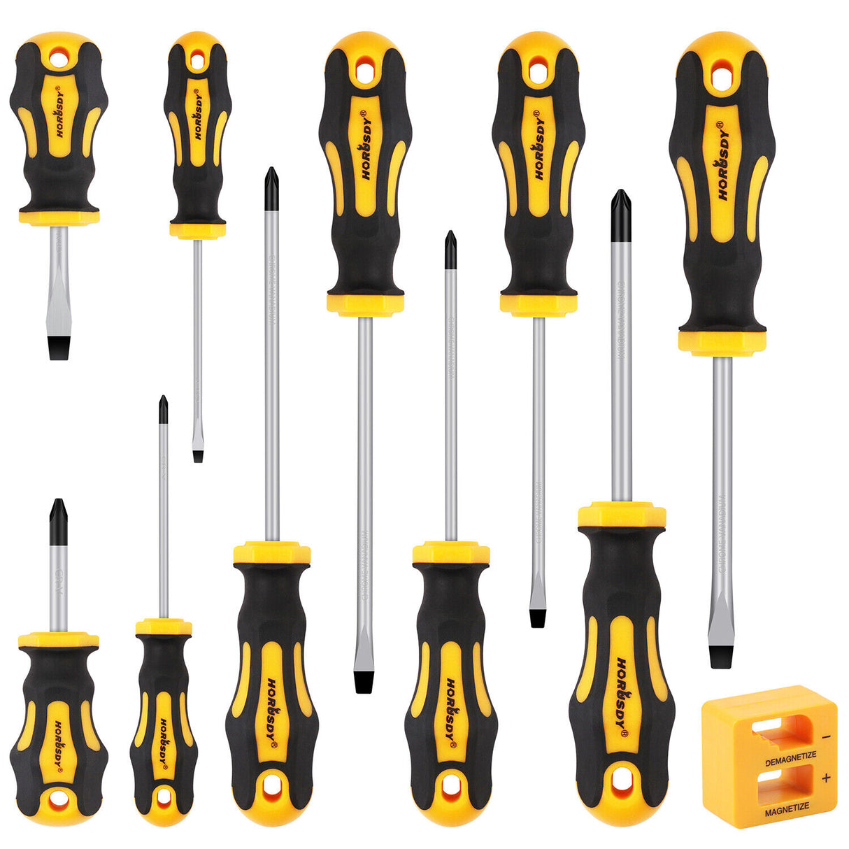 Durable HORUSDY 11-Piece Magnetic Screwdriver Set in Storage Box, Featuring Ergonomic Non-Slip Handles and Strong Magnetic Heads for Easy Screw Handling