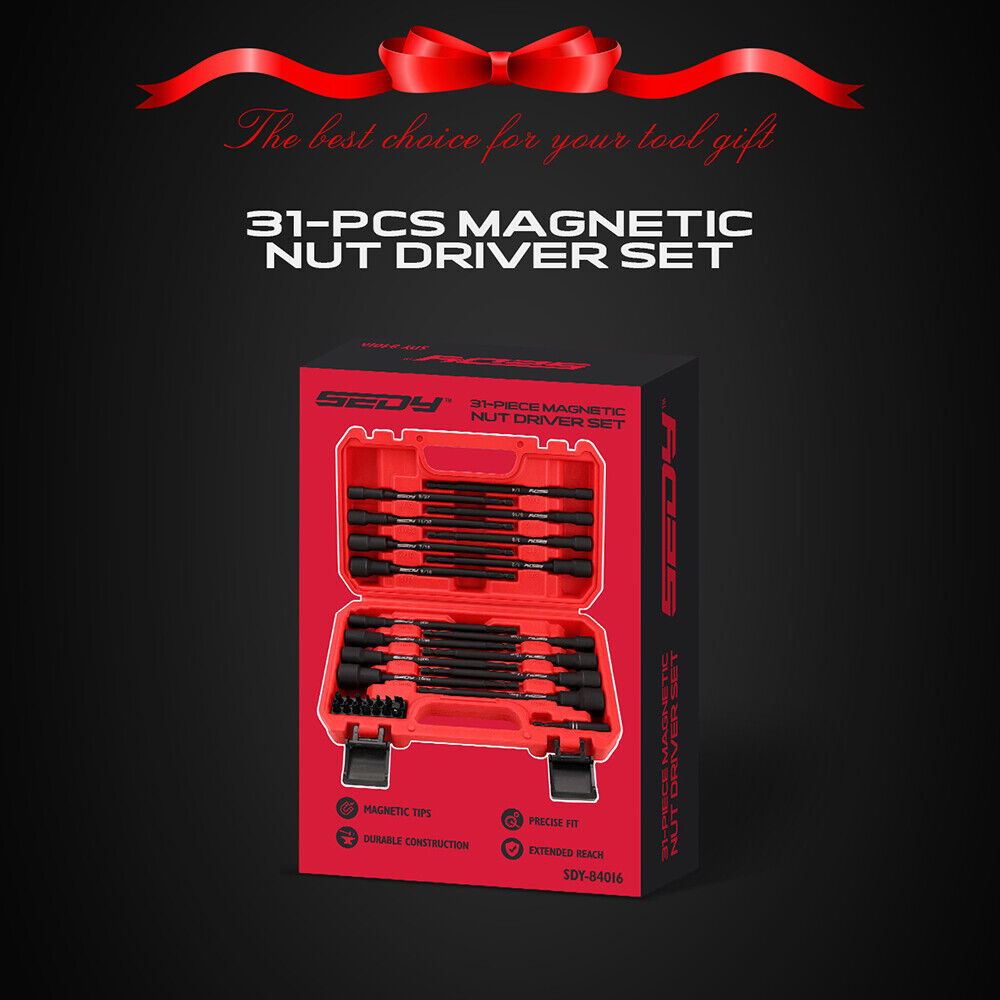 HORUSDY 31Pc Magnetic Nut Driver Set with Long Reach Hex Shank and Durable S2 Steel Construction for Efficient Drilling and Fastening