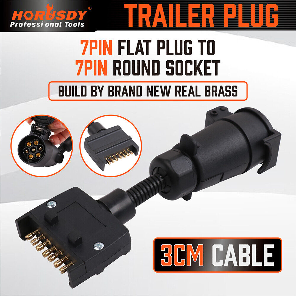 HORUSDY 7-Pin Adapter Plug, Round Female to Flat Male, for Trailer, Caravan, Boat Connections