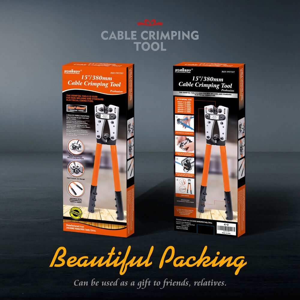 Heavy-Duty 6-50 mm² Wire Crimper with Built-in Dies - Anti-Slip Hand Tool for Cable Crimping and Electrical Connections