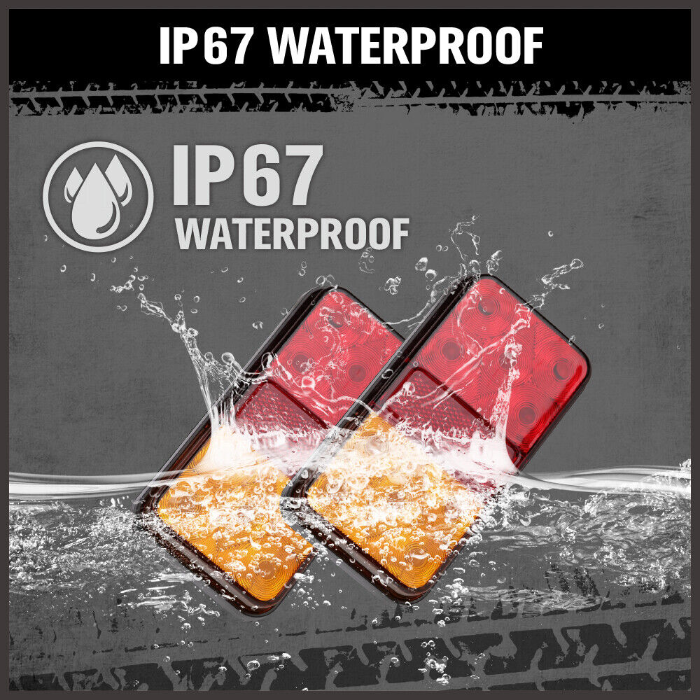 LED Trailer Tail Light Kit for Caravan Ute 7 Pin Flat Plug - Red and Yellow Lights