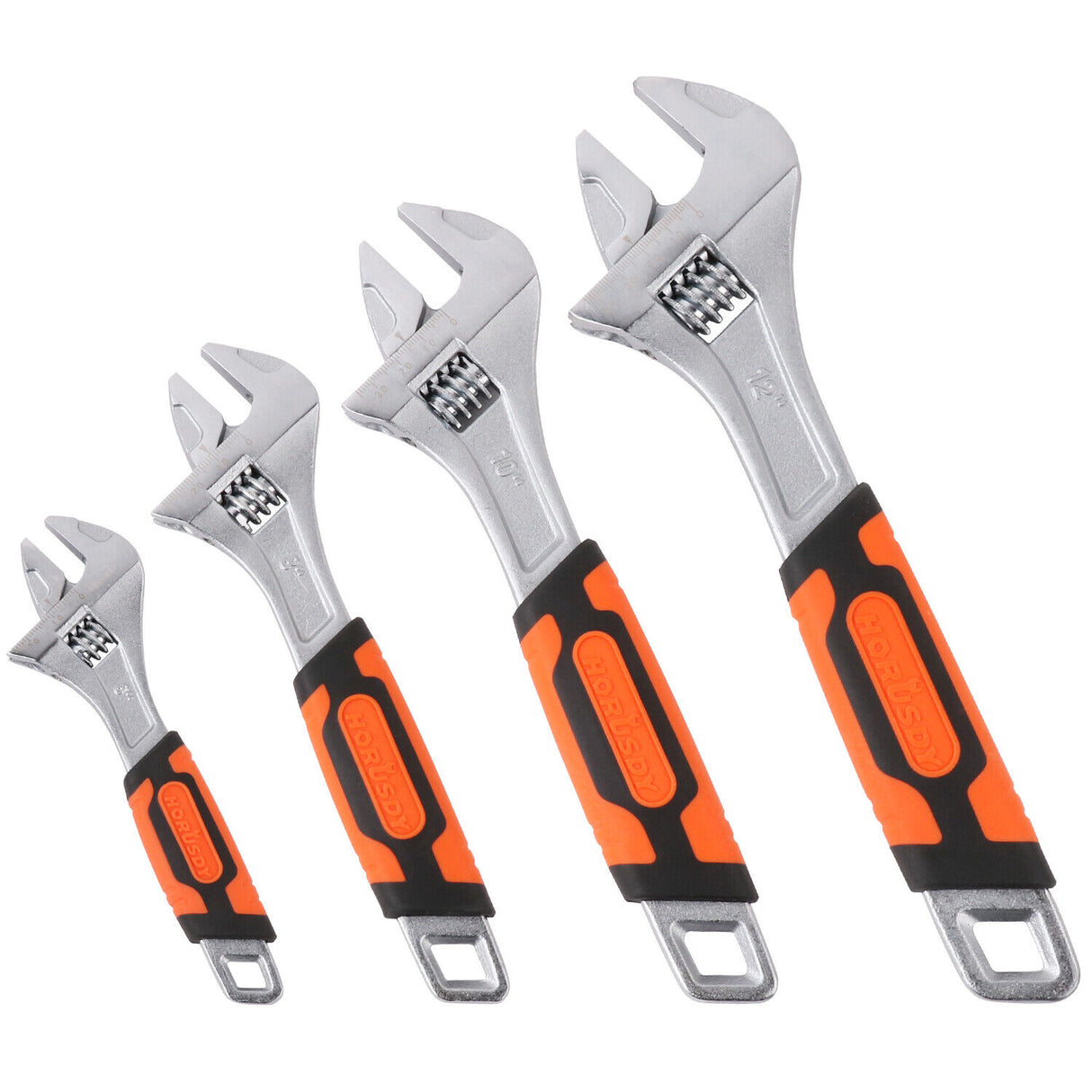 Set of Adjustable Wrenches in 6", 8", 10", 12" - Heavy Duty, Ergonomic DURAGRIP Handle, Chrome Vanadium Construction