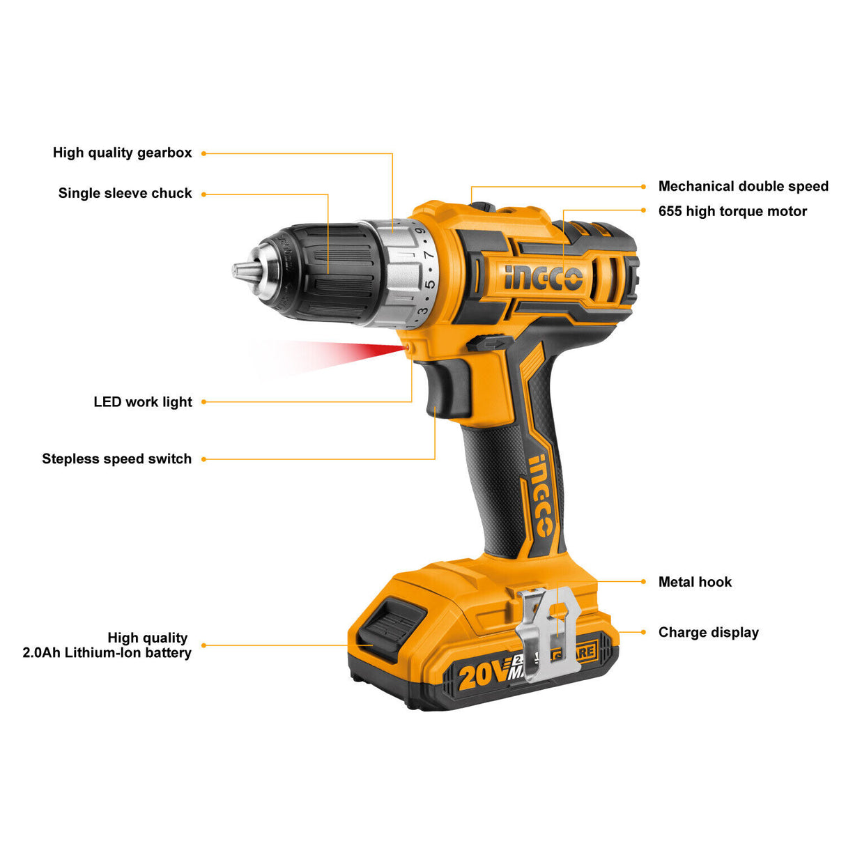 INGCO Cordless Power Drill Set