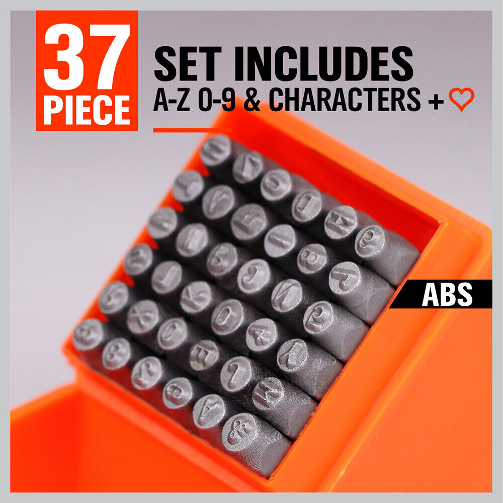 Durable 37Pcs 3mm Letter and Number Stamp Punch Set with Hardened Carbon Steel for DIY Projects on Various Surfaces