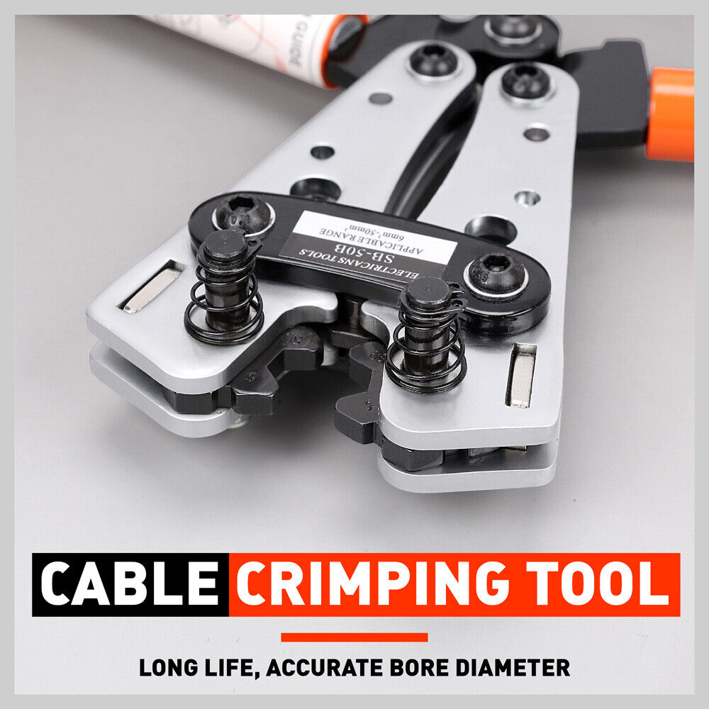 Heavy-Duty 6-50 mm² Wire Crimper with Built-in Dies - Anti-Slip Hand Tool for Cable Crimping and Electrical Connections