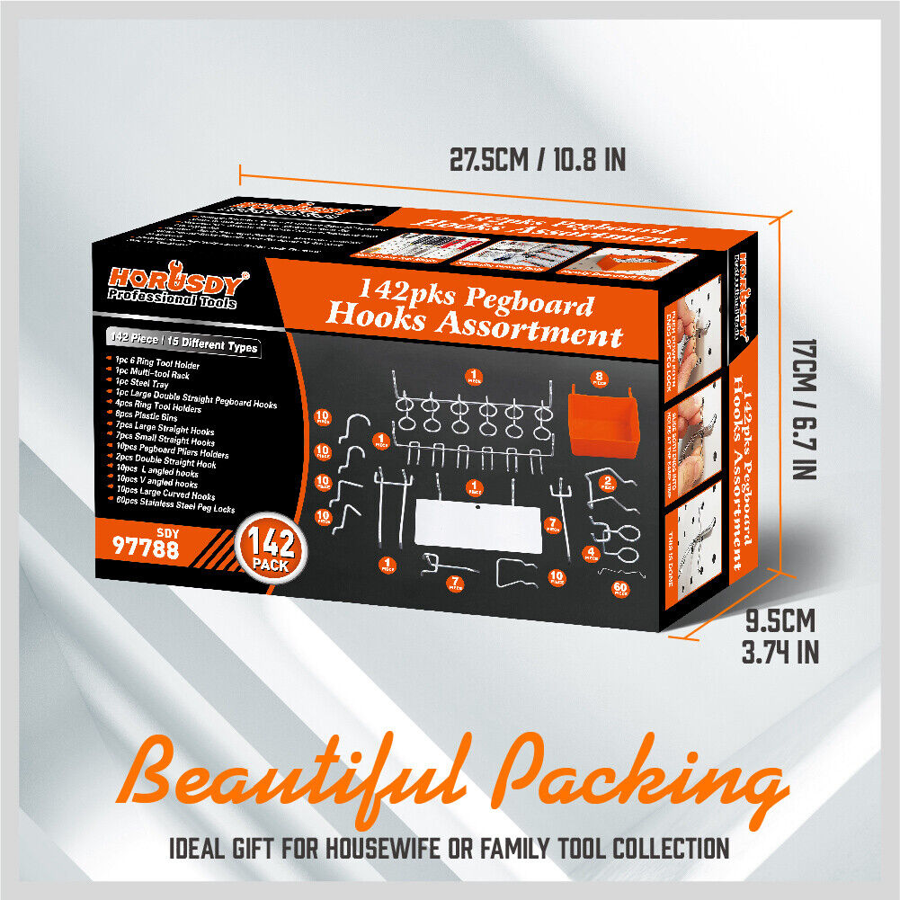 Comprehensive 142-Piece Pegboard Hook Set with Assorted Organizers and Storage Trays for Efficient Tool Management
