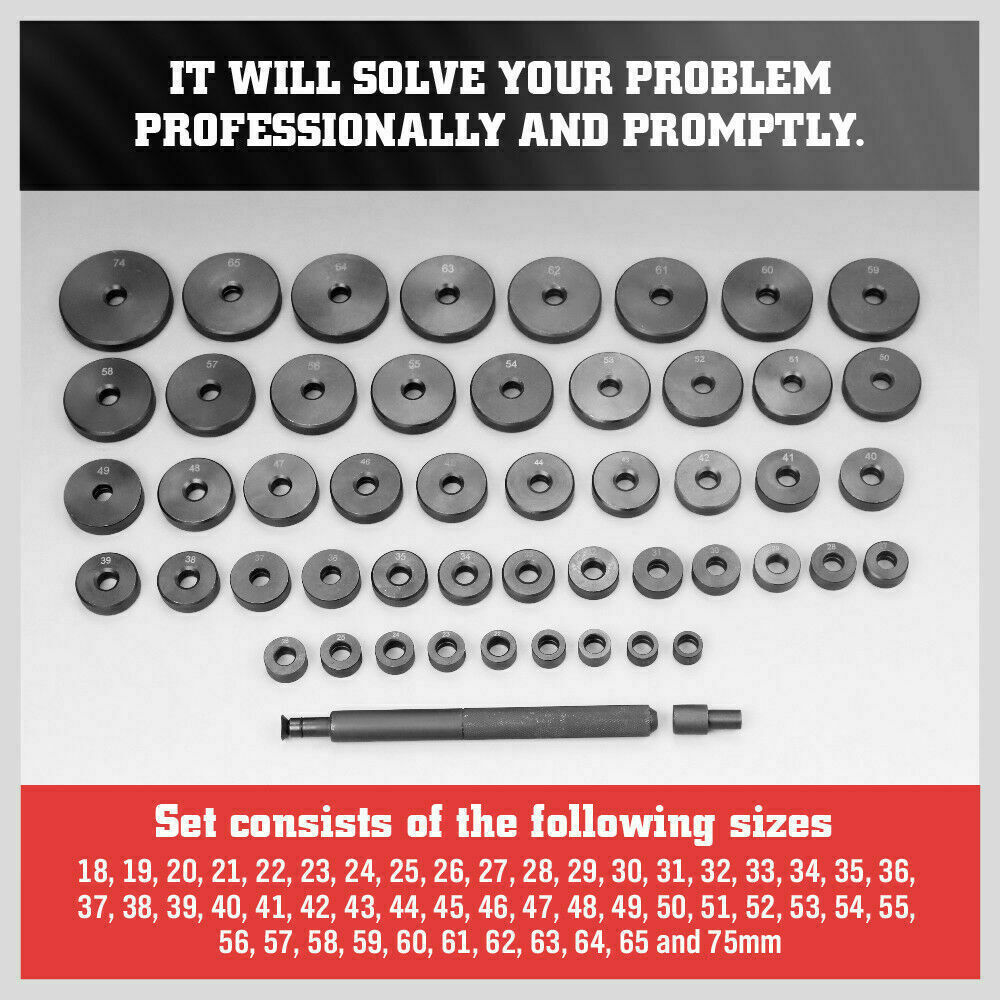 Comprehensive 52-Piece Bearing, Bushing, and Seal Driver Set - Ranging from 18mm to 75mm for Versatile Mechanical Use