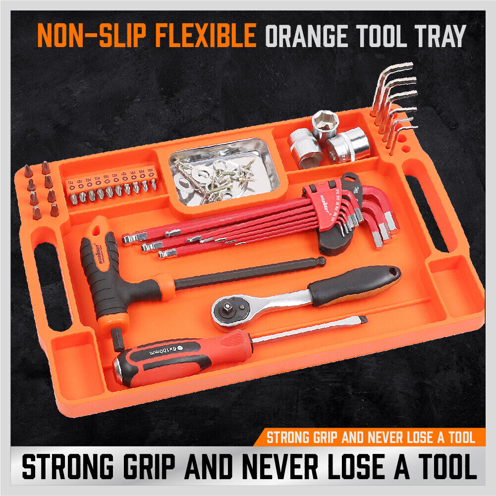Medium Non-Slip Flexible Tool Tray with Magnetic Section for Small Parts