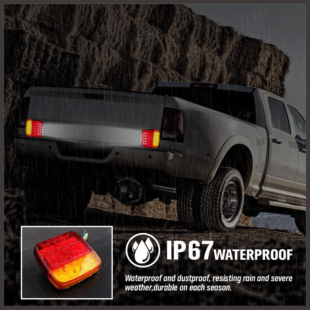 HORUSDY 12 LED Trailer Tail Light Kit, 100x100x23mm, 12V with 8m 5-Core Cable and 7-Pin Plug, Waterproof, Ideal for Caravans and Utes