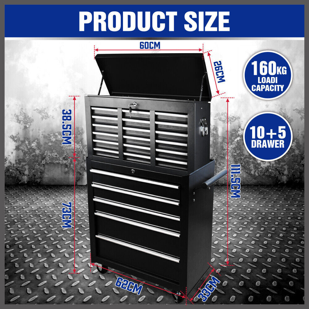 Tool Box Chest Cabinet Trolley - High-quality steel construction, ample storage, secure locks, easy mobility.