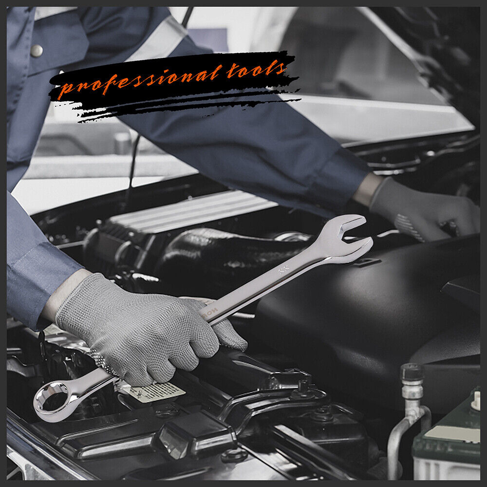 HORUSDY 15-Piece Metric Combination Spanner Set, CRV Silver, Chrome Vanadium Steel, Heat Treated, Nickel Chrome Plated, Sizes 8-22mm