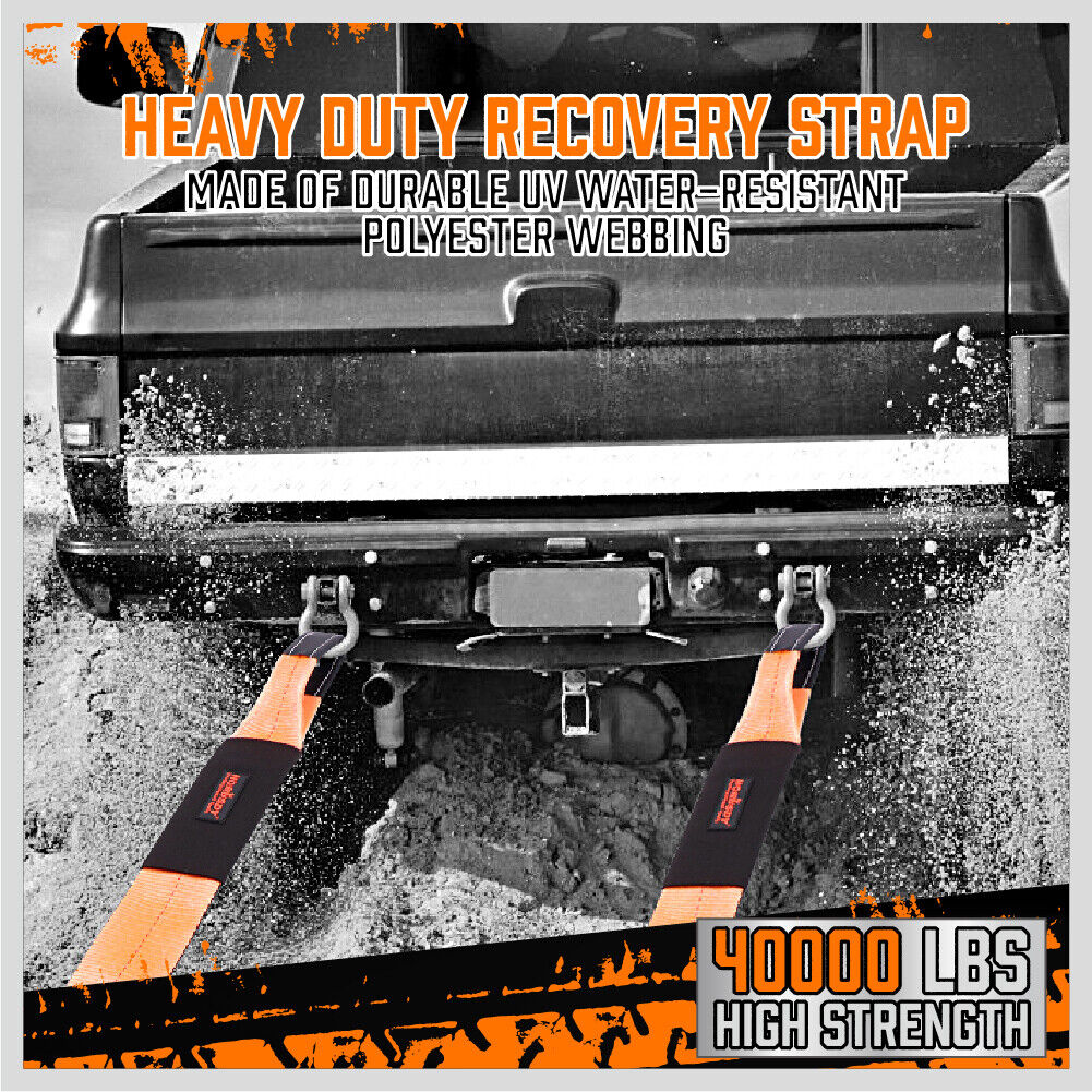 Heavy Duty Tow Strap Kit - 4" x 20Ft Snatch Straps - 18T/40,000LB Break Strength - Reliable Recovery and Hauling Solution