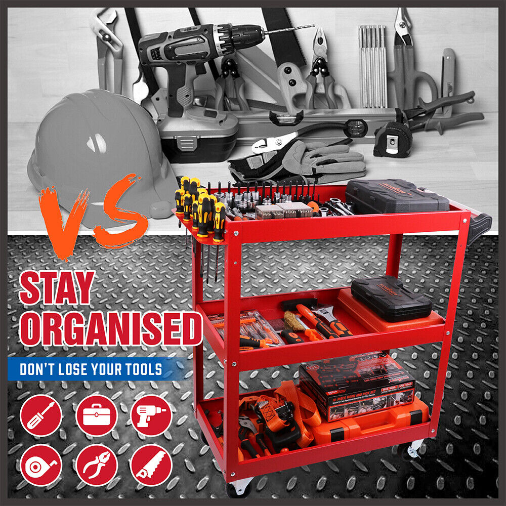 Heavy-Duty 3-Tier Tool Cart - Workshop Garage Storage Organizer with ample space and convenient features.