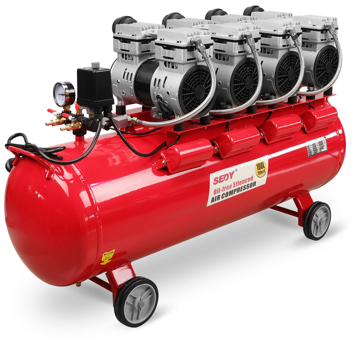 SEDY 100L Oil-Free Silent Air Compressor with Dual Twin-Cylinder Motors and Quiet Vortex Technology