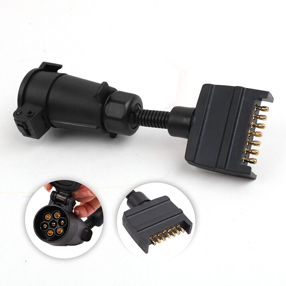 HORUSDY 7-Pin Adapter Plug, Round Female to Flat Male, for Trailer, Caravan, Boat Connections