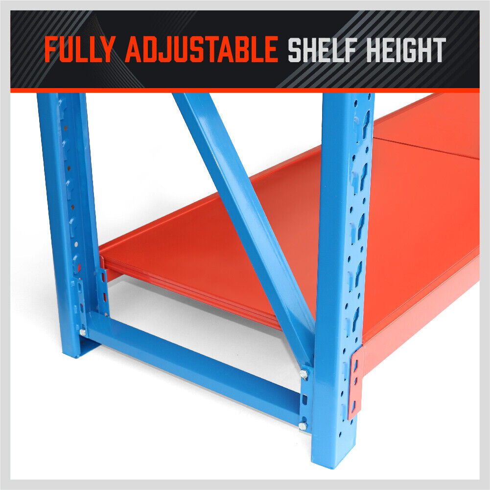 Robust 2m x 2m steel rack shelves with a 1000kg total capacity, featuring a high-grade powder-coated finish, free-standing design, and easy click-in assembly system