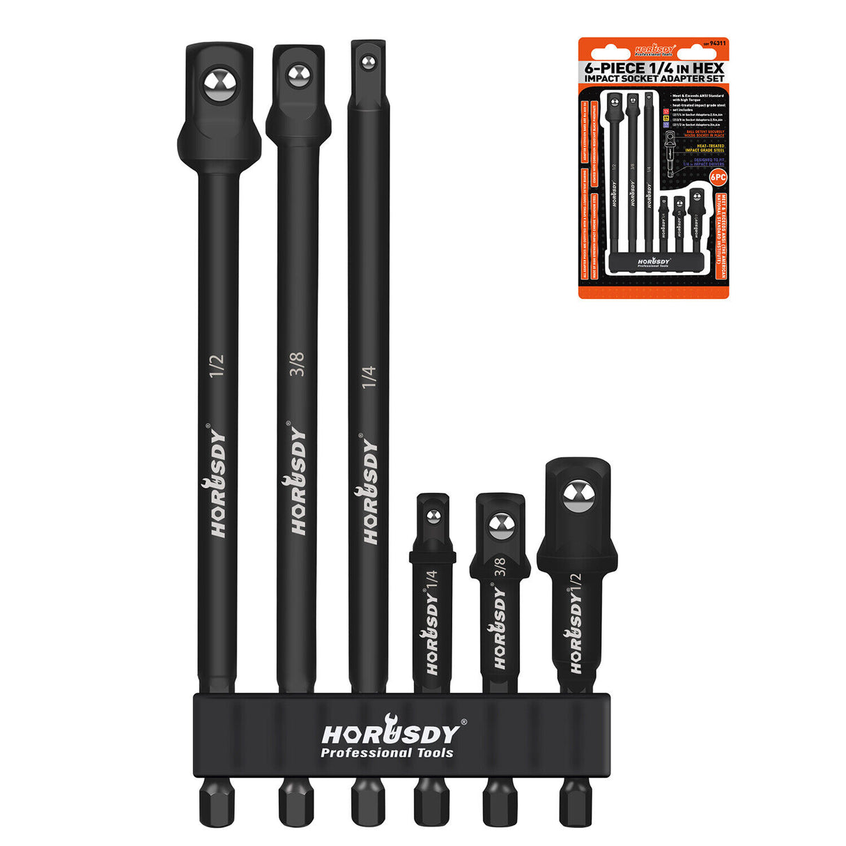 6Pc Heavy Duty Impact Driver Socket Adapter Set - Chrome Vanadium Steel with 3" & 6" Extensions for Versatile Use