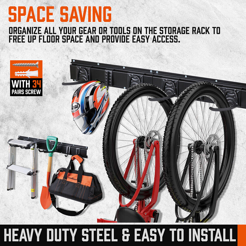 Versatile 15-Piece Wall Mount Hook Set for Organized Tool Storage on 64-Inch Heavy Duty Rail