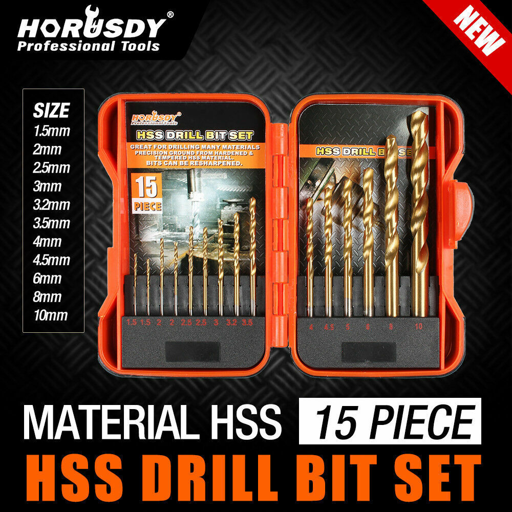 Comprehensive 45-Piece HSS Drill Bit Set, including 15 Metal, 15 Wood, and 15 Concrete Drill Bits in Various Sizes, with a Sturdy Carrying Case