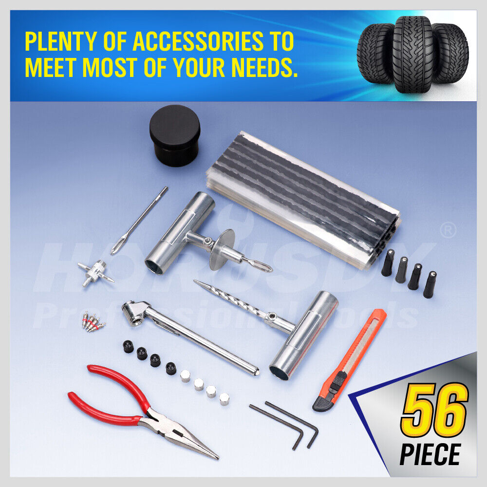 Heavy Duty 56-Piece Tyre Puncture Repair Kit - Quick and Easy Emergency Tire Repair for Car, Motorcycle, 4WD - Durable Tools and Accessories