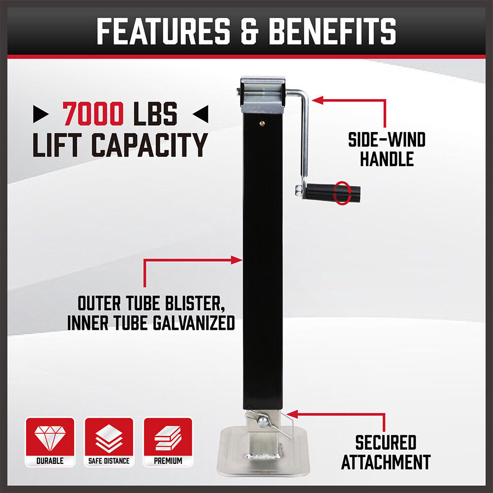 HORUSDY 7000lbs Capacity Trailer Jack Stand with Side-Wind Handle and Drop Leg Extension for Caravans