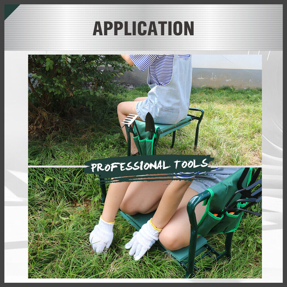 HORUSDY Garden Kneeler and Seat with Soft EVA Foam Padding and Tool Pouch, Foldable and Portable, Ideal for Gardening and Outdoor Work, Sturdy Steel Frame, Green