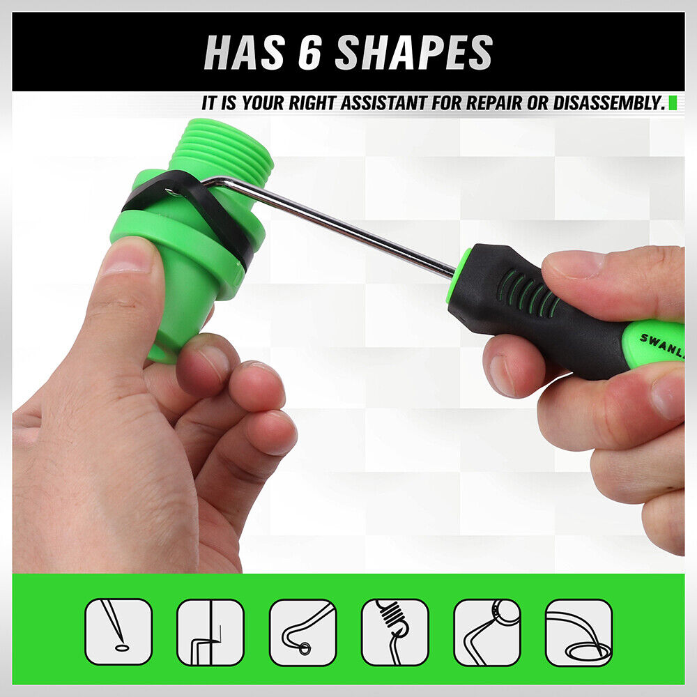 SWANLAKE 10-Piece Pick and Hook Set with CR-V Steel Shafts, Non-Slip Handles, and Storage Pouch for Automotive and Electronics Use