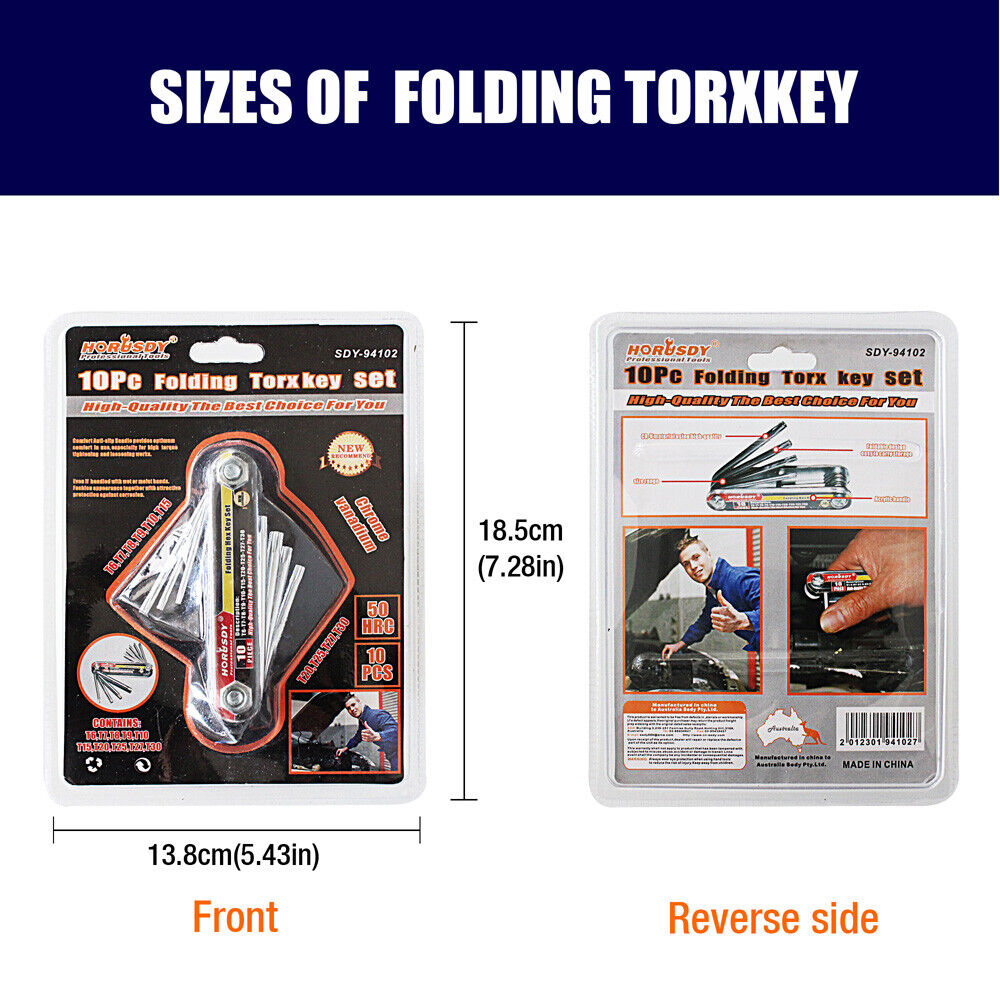 Durable Folding Torx Star Key Set - Chrome Vanadium Steel Construction, T6-T30 Sizes, with Corrosion-Resistant Aluminum Holder