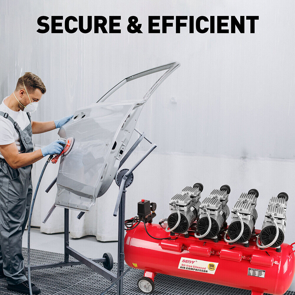 SEDY 100L Oil-Free Silent Air Compressor with Dual Twin-Cylinder Motors and Quiet Vortex Technology