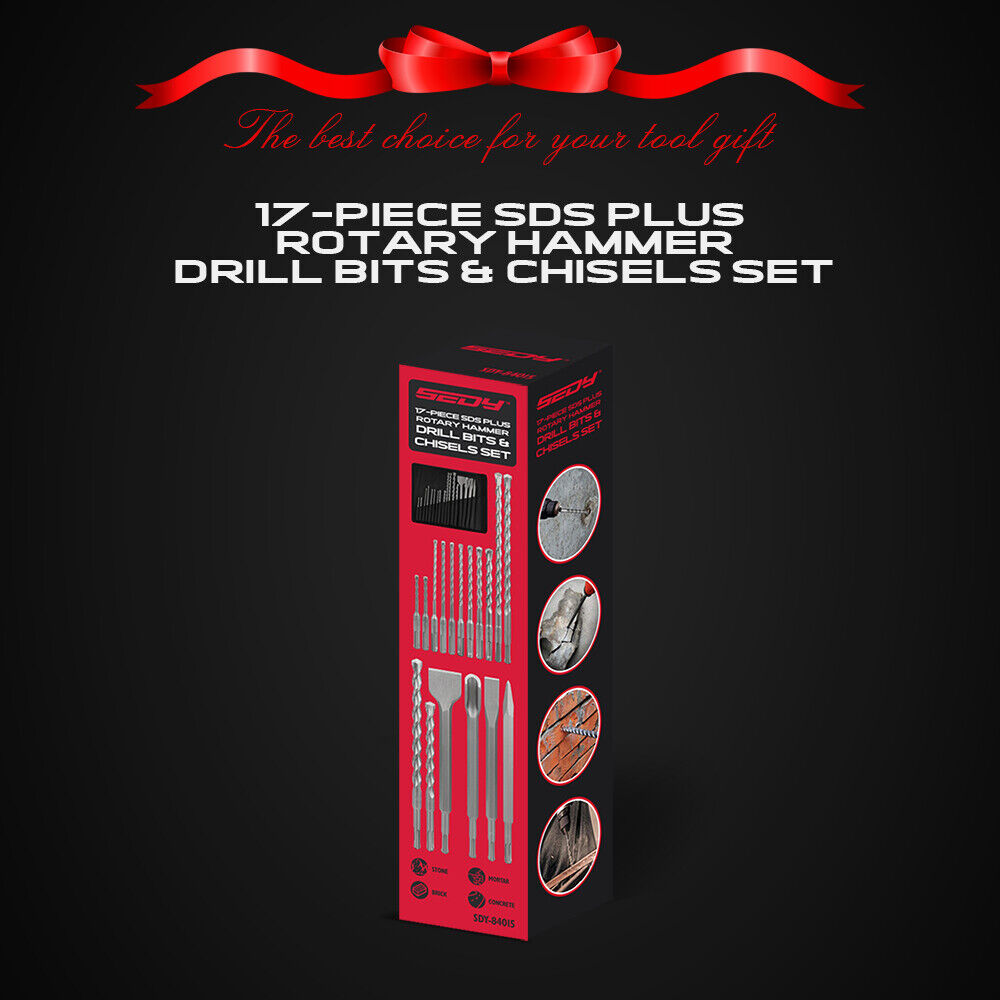 HORUSDY 17Pcs Drill Bits Set with SDS Plus Rotary Hammer, Including Chisels for Masonry, Concrete, and Brickwork